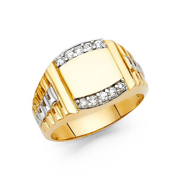 14K Two Tone Gold CZ Men's Ring